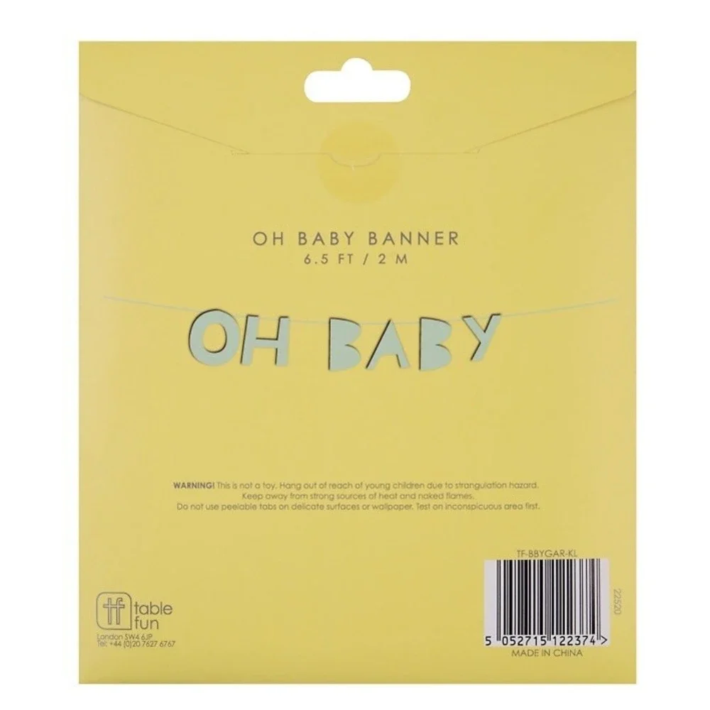 Table Fun Oh Baby Banner 6.5 Ft. New In Package Mint Green Paper White Ribbon